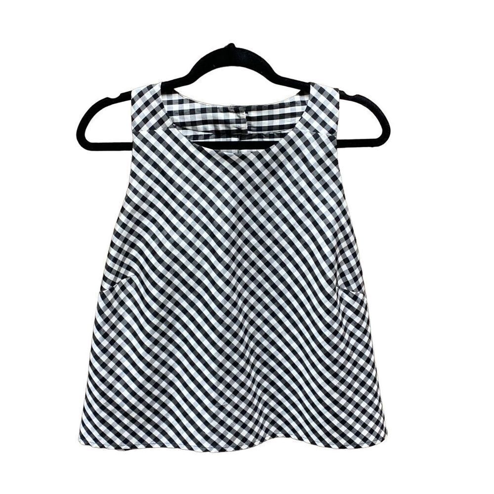 Emma & James Black & White Gingham Silk Sleeveless Top Size 14